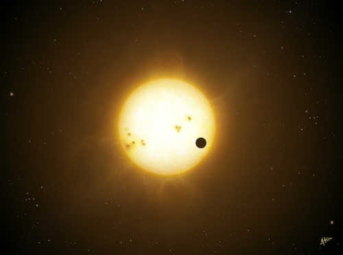 An illustration of a WASP planet transiting its host star (image credit: Mark Garlick).